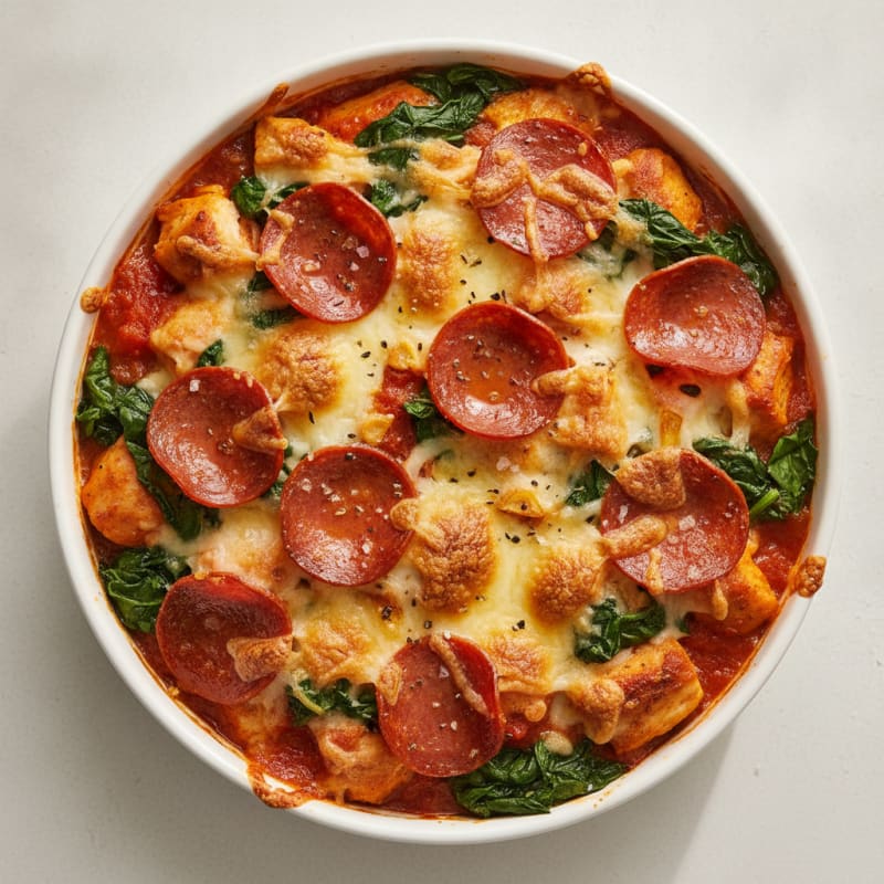 Pepperoni Mozzarella Spinach Bake