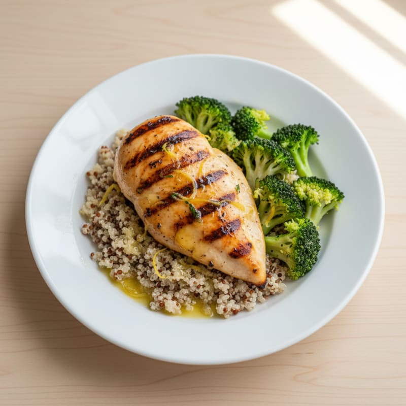 Grilled Chicken Breast with Quinoa and Steamed Broccoli