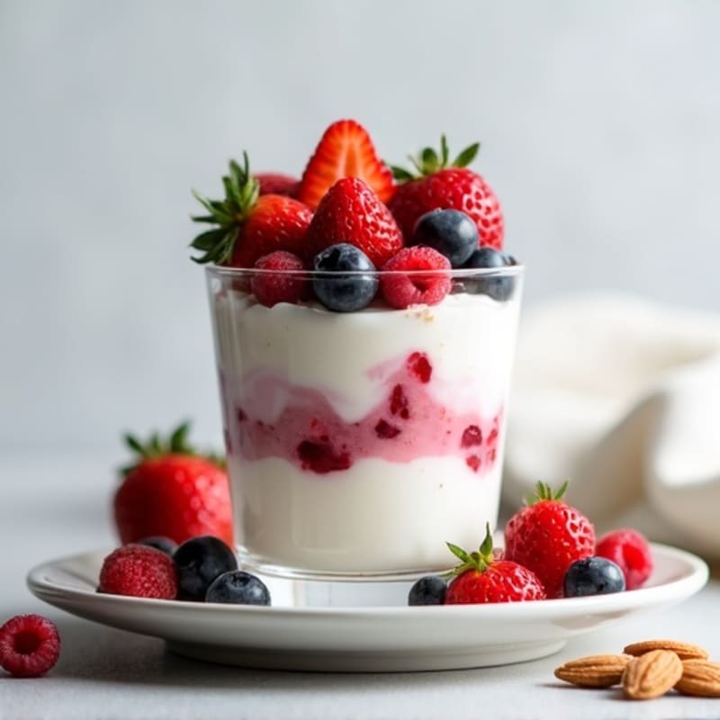 Greek Yogurt Protein Parfait with Mixed Berries and Almonds