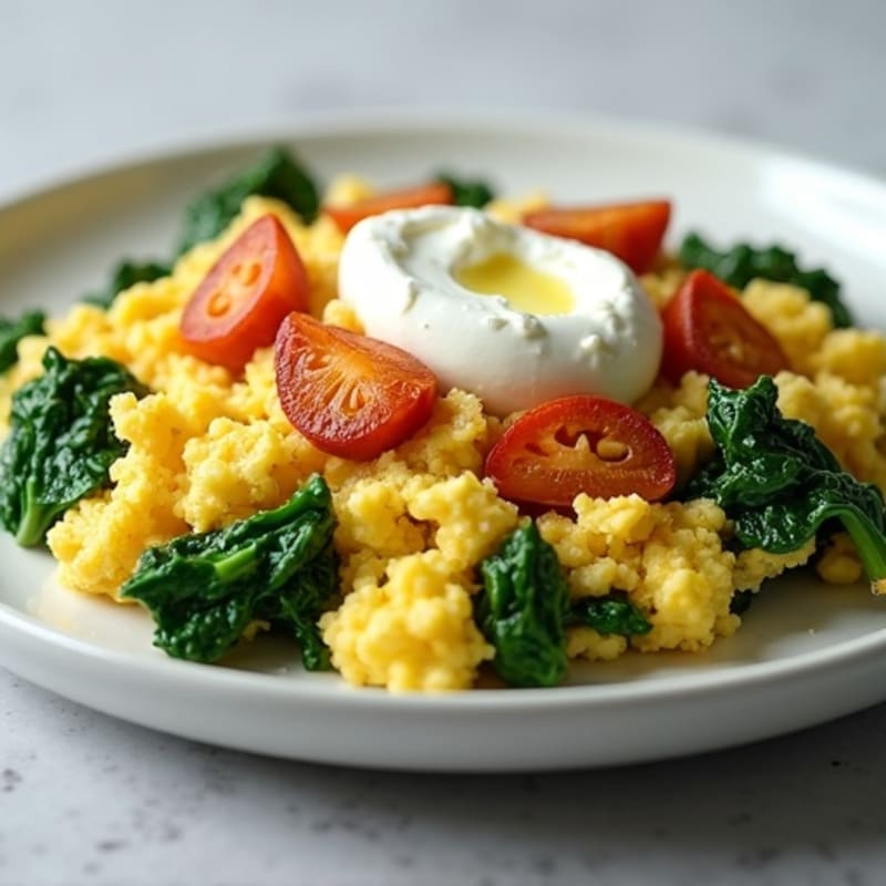Egg White and Turkey Spinach Scramble with Cottage Cheese