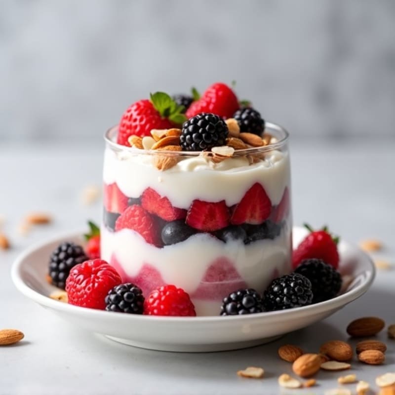 Greek Yogurt Protein Parfait with Mixed Berries and Almonds