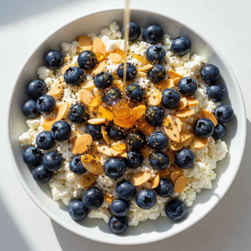 Cottage Cheese Berry Bowl with Almonds and Chia