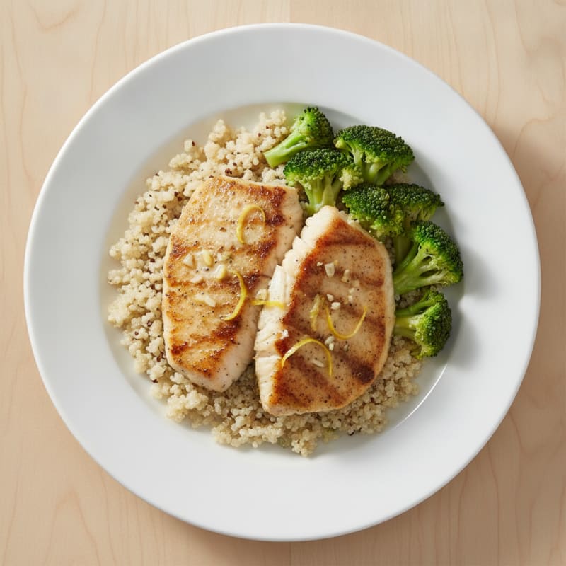 Seared Tilapia with Steamed Broccoli and Quinoa