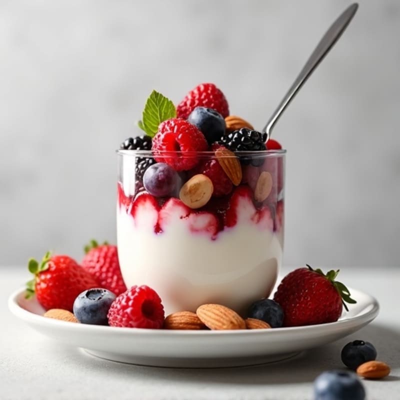 Greek Yogurt Protein Parfait with Mixed Berries and Almonds