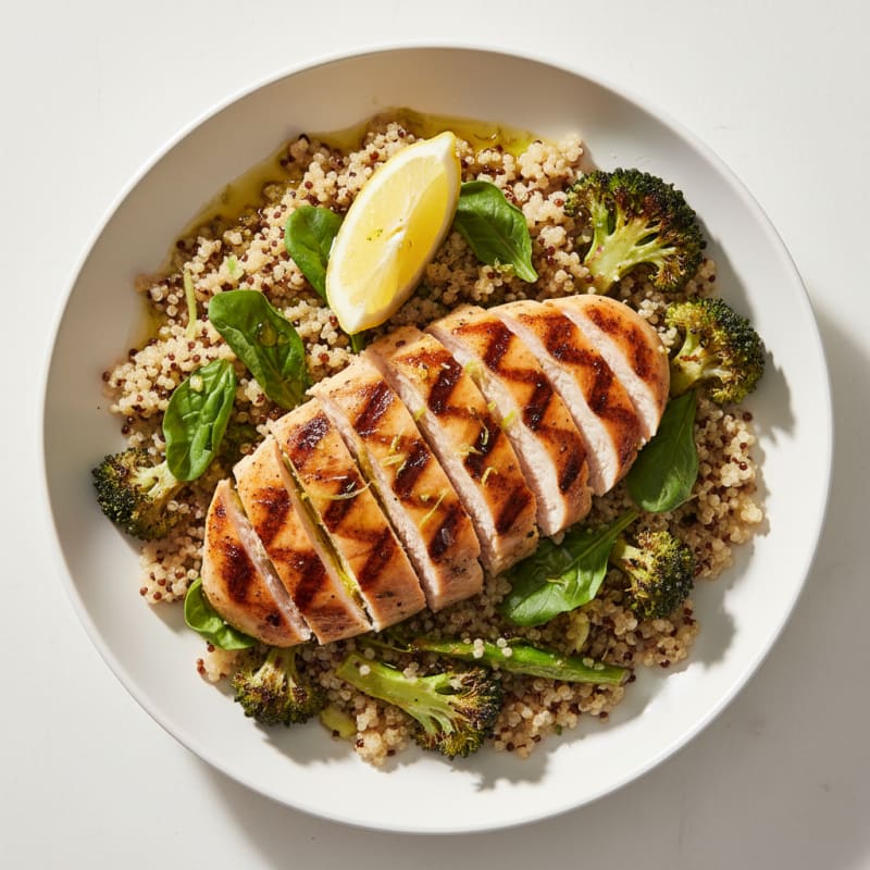 Grilled Chicken and Quinoa Bowl with Roasted Broccoli