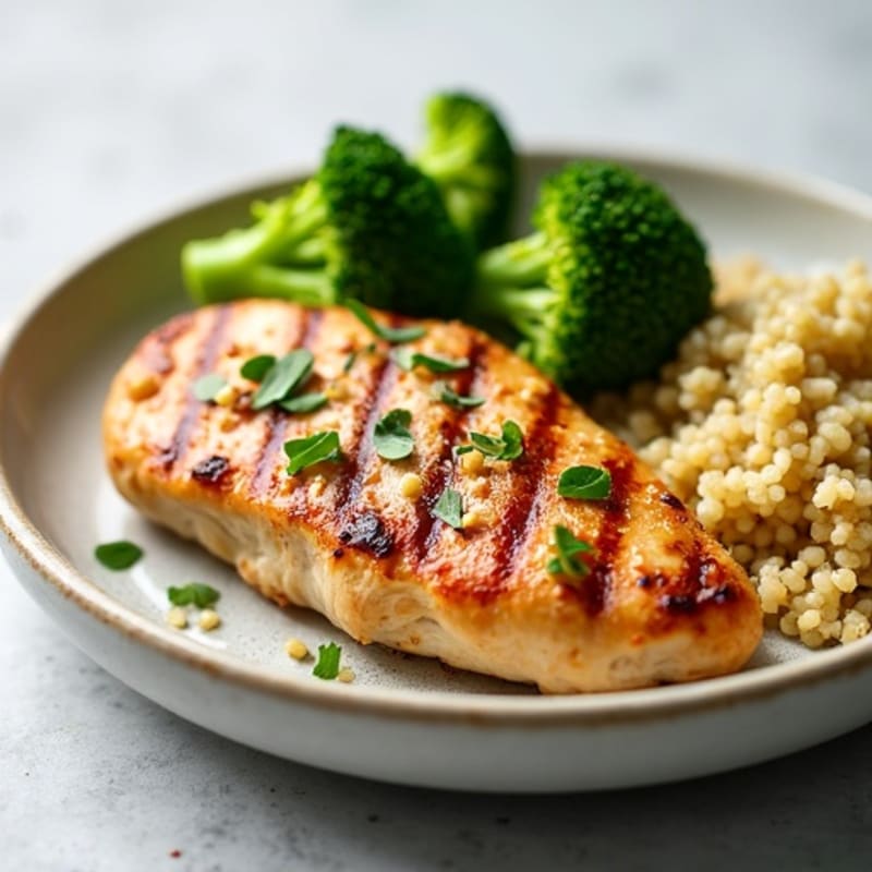 Grilled Chicken Breast with Steamed Broccoli and Quinoa