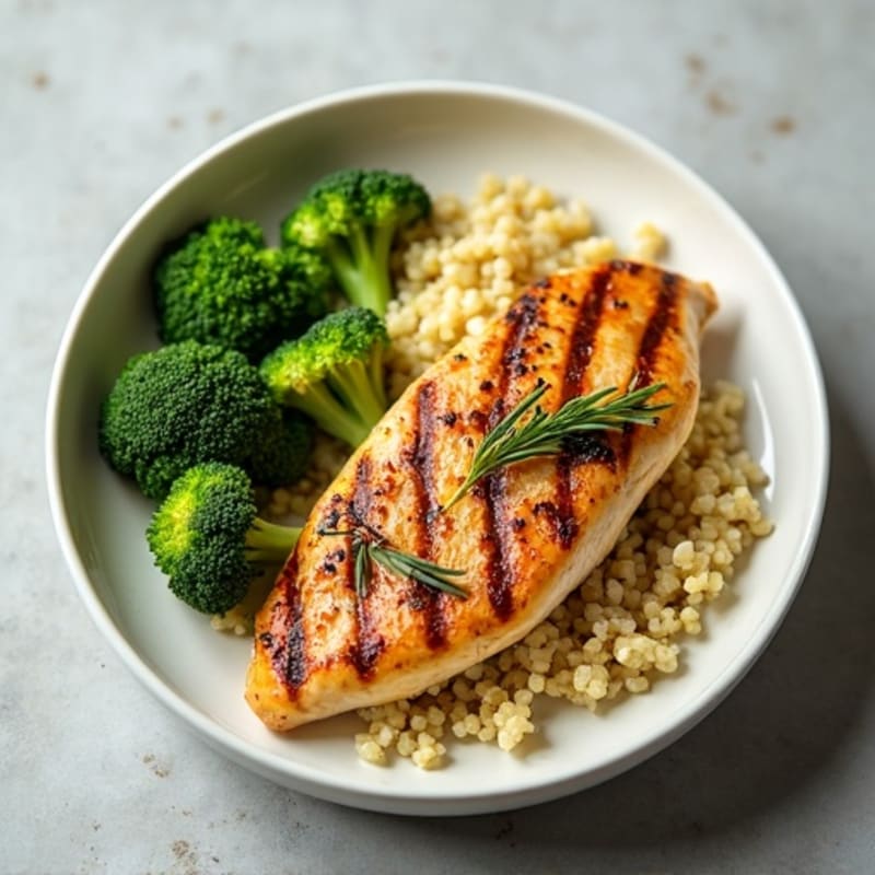 Grilled Chicken Breast with Quinoa and Steamed Broccoli