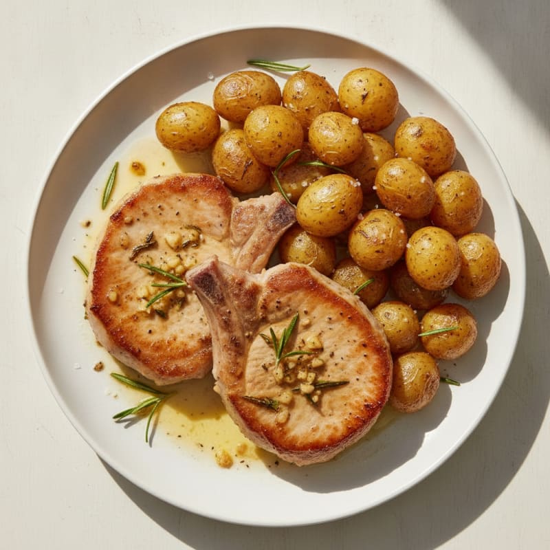 Pan-Seared Pork Chops with Roasted Potatoes