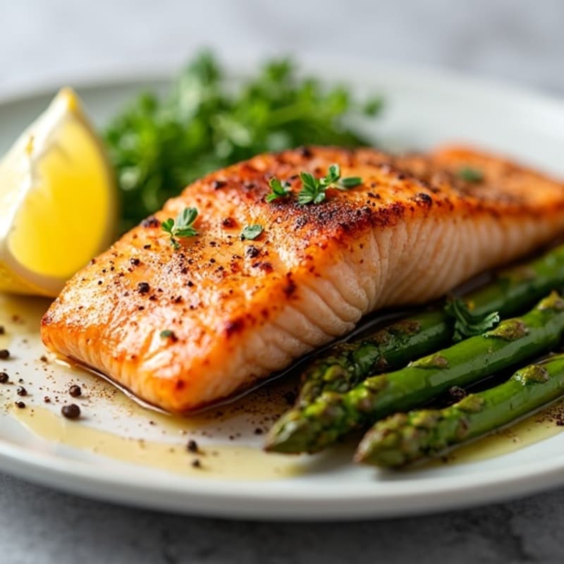 Crispy Pan-Seared Salmon with Roasted Asparagus