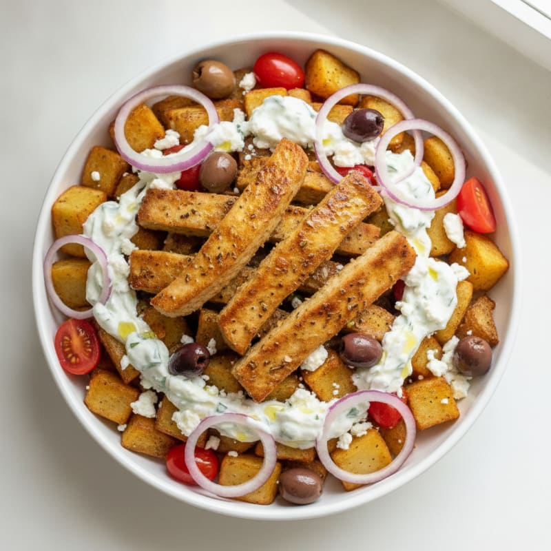 Seitan Gyros Greek Potato Bowl