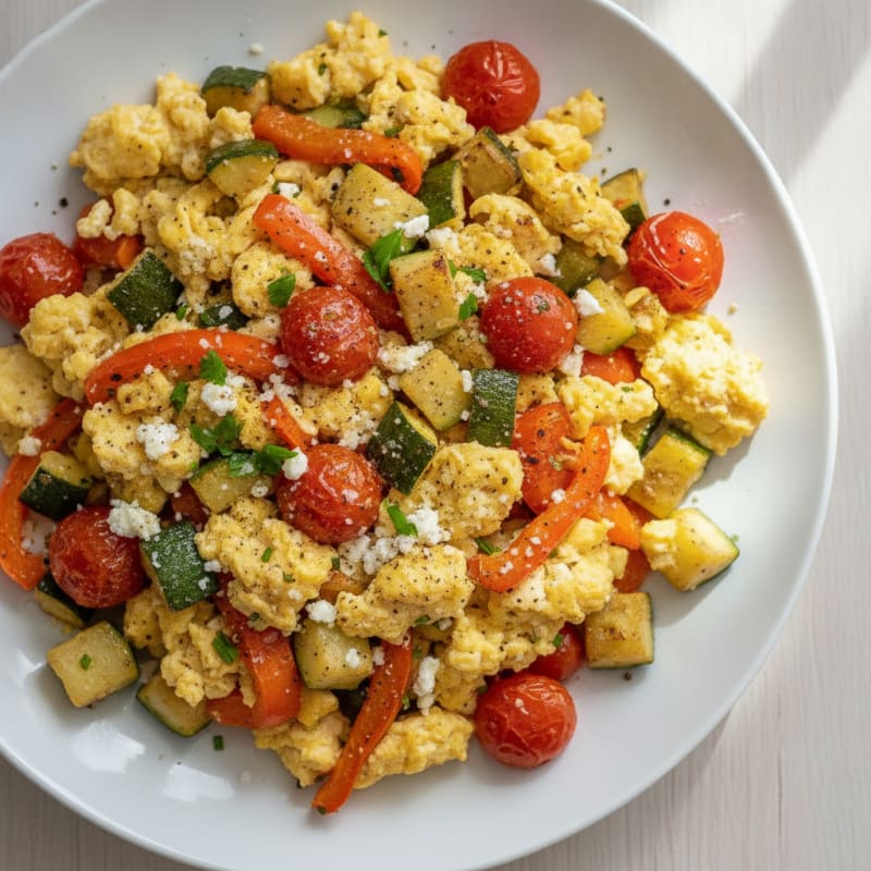 Hearty Scrambled Eggs with Roasted Vegetables