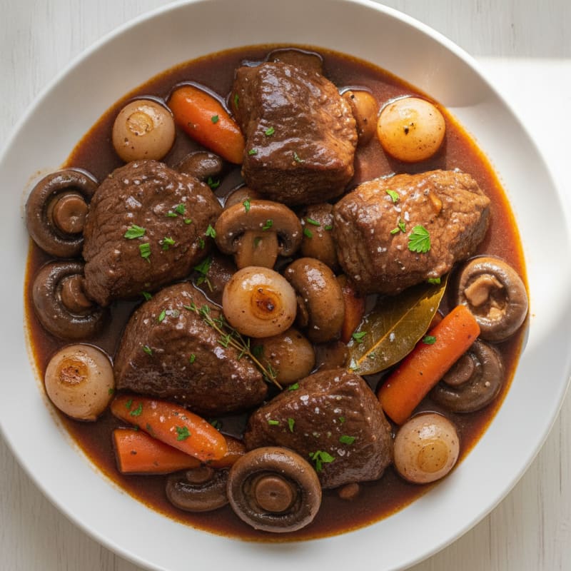 Classic Beef Bourguignon with Pearl Onions