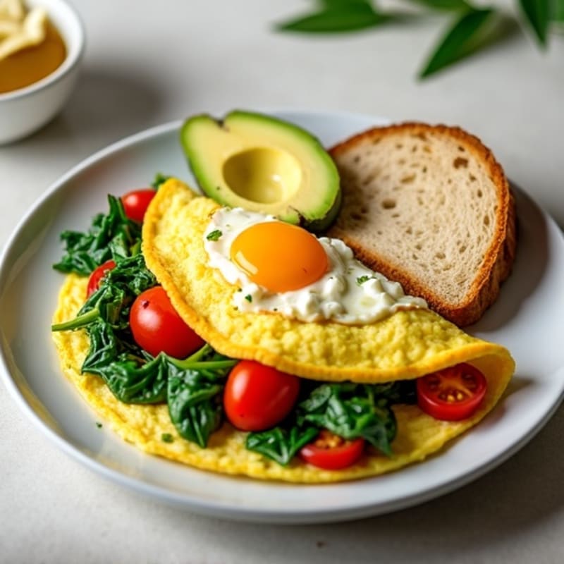 Egg White Spinach Omelette with Cottage Cheese and Cherry Tomatoes