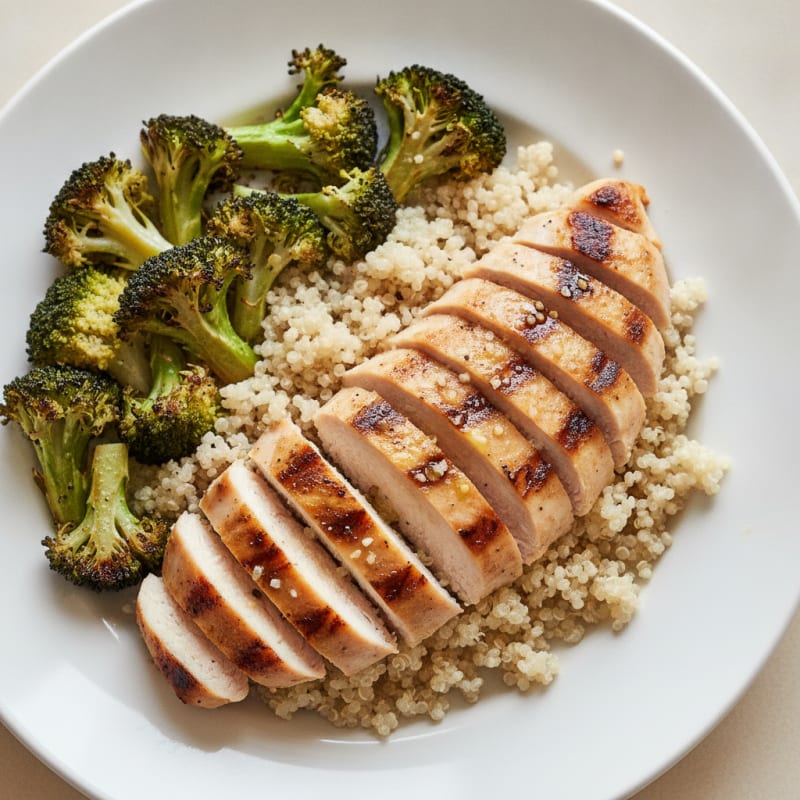 Grilled Chicken Breast with Quinoa and Roasted Broccoli