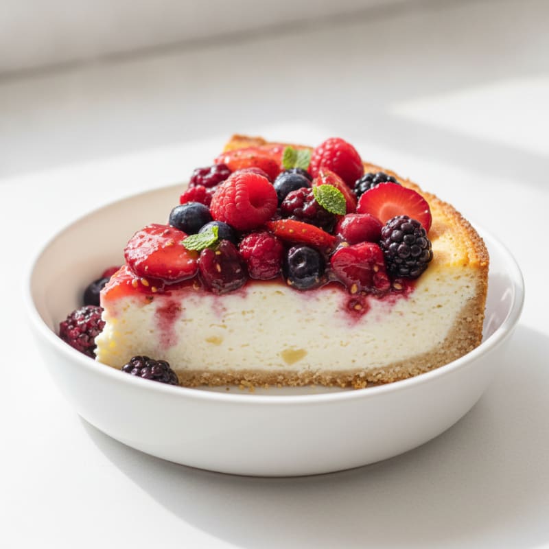 Greek Yogurt Protein Cheesecake with Mixed Berries