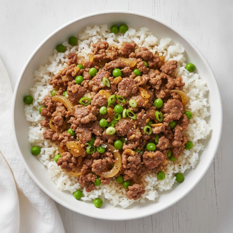 Savory Beef and Pea Rice Bowl