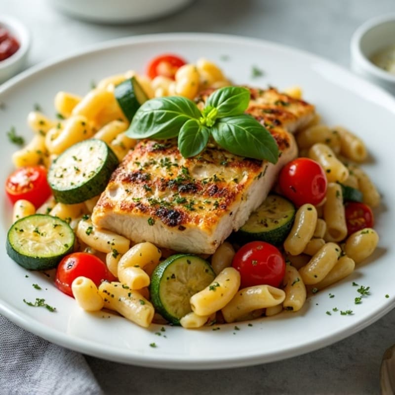 Healthy Chicken Pesto Pasta with Roasted Vegetables