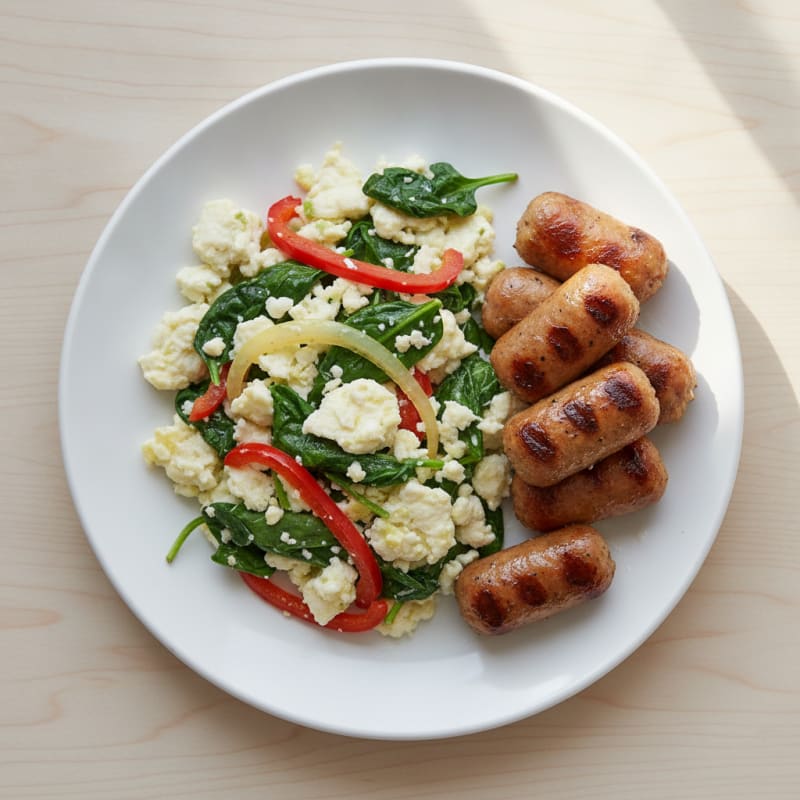 Egg White and Spinach Scramble with Grilled Turkey Sausage