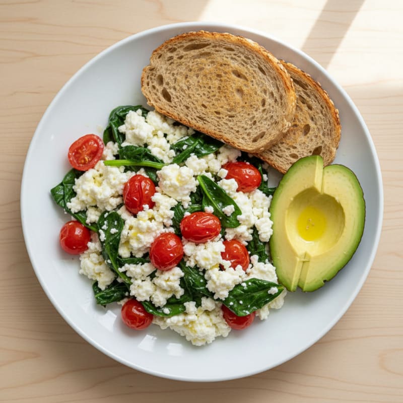 Egg White and Cottage Cheese Scramble with Spinach and Tomatoes