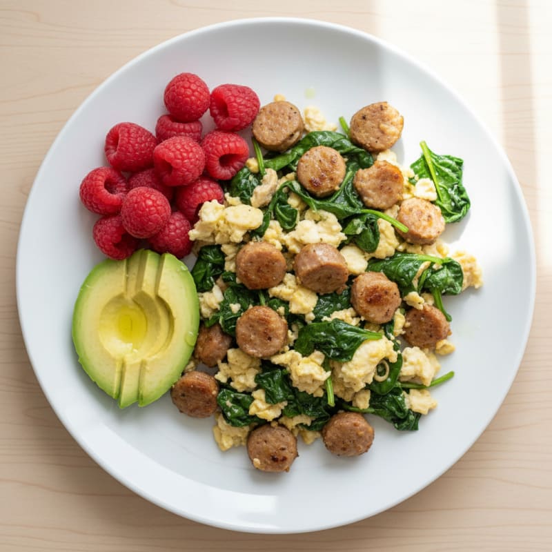 Egg White and Turkey Sausage Scramble with Spinach