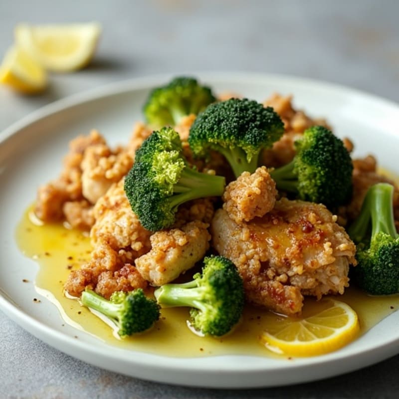 Crispy Roasted Broccoli and Chicken with Lemon Garlic Dressing