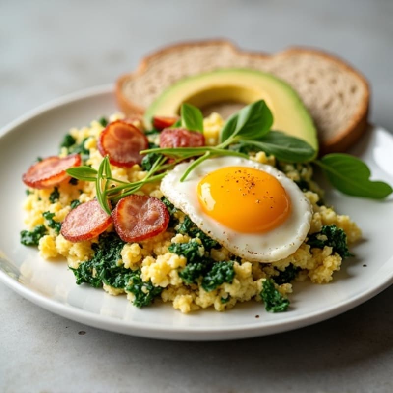 Cottage Cheese Scramble with Spinach and Turkey Bacon