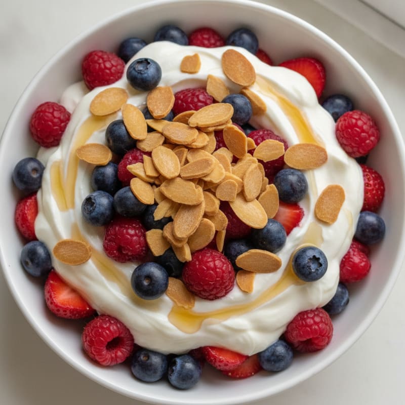 Greek Yogurt Protein Parfait with Mixed Berries and Almonds