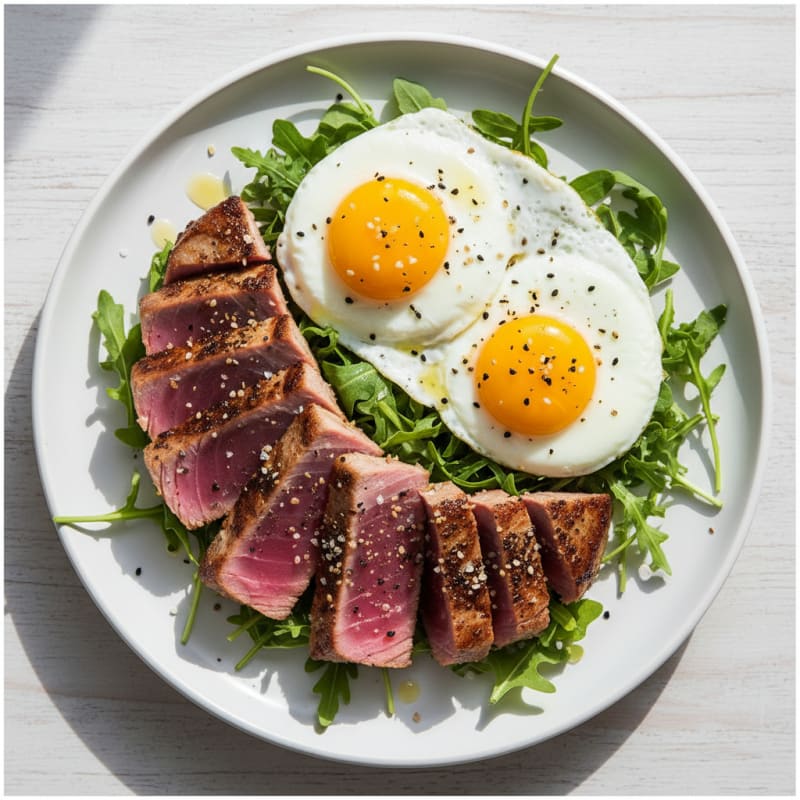 Pan-Seared Tuna with Jammy Over-Easy Eggs
