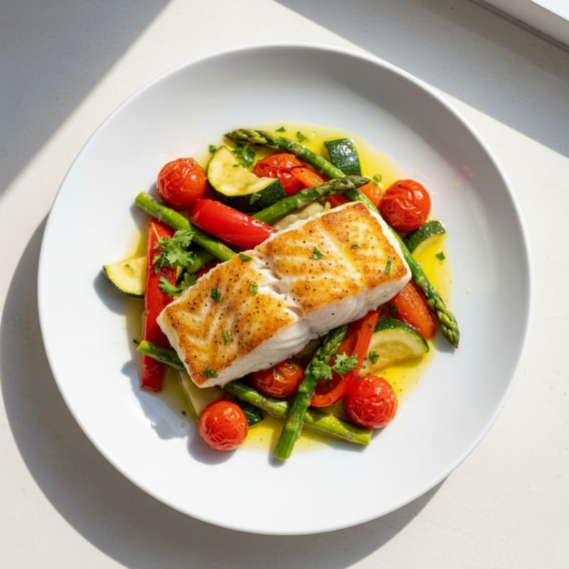 Pan-Seared Fish with Roasted Mixed Vegetables