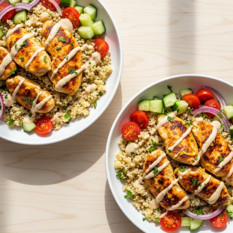 Tender Lemon-Herb Chicken Shawarma Bowls