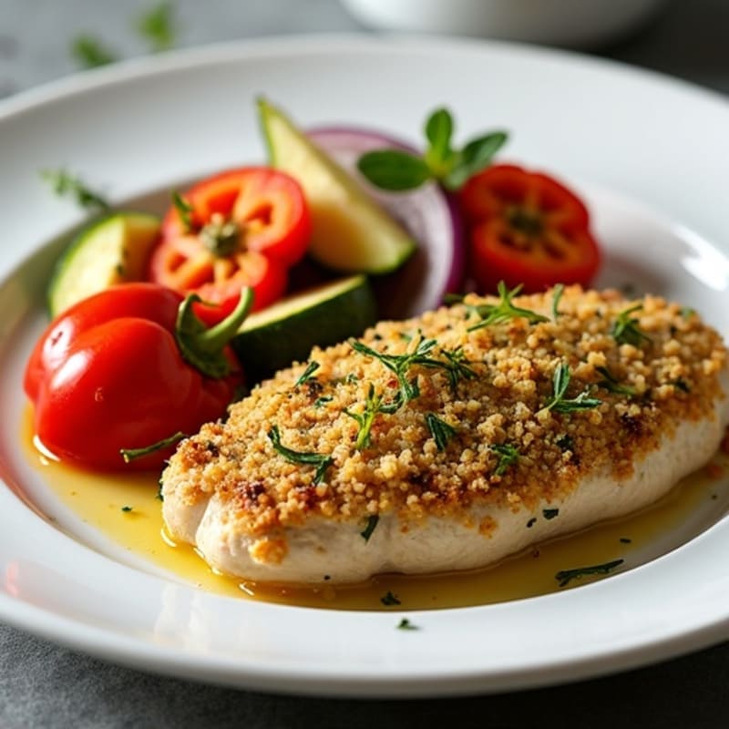 Herb-Crusted Pan Seared Chicken with Roasted Vegetables