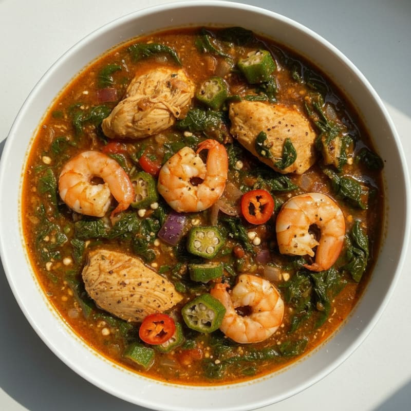 Okra Vegetable Soup with Assorted Meats
