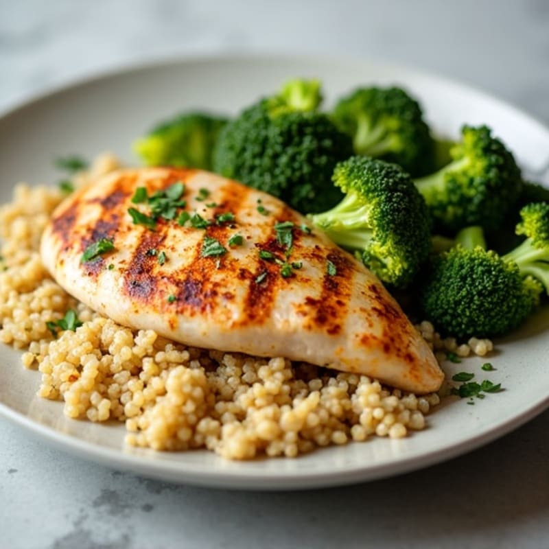 Grilled Chicken Breast with Quinoa and Roasted Broccoli