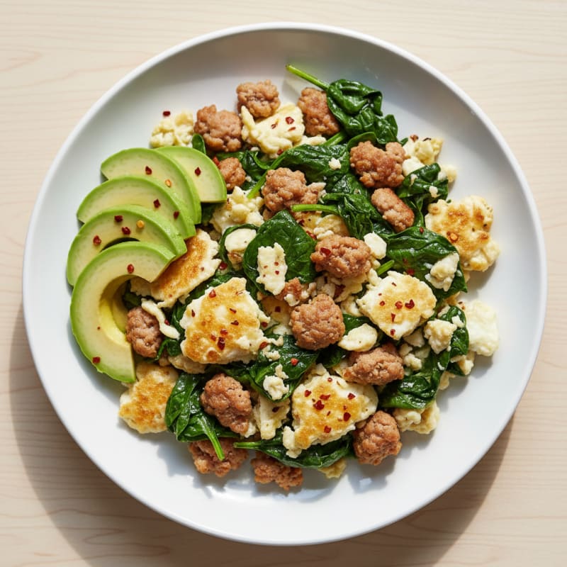 Egg White Scramble with Spinach and Turkey Sausage