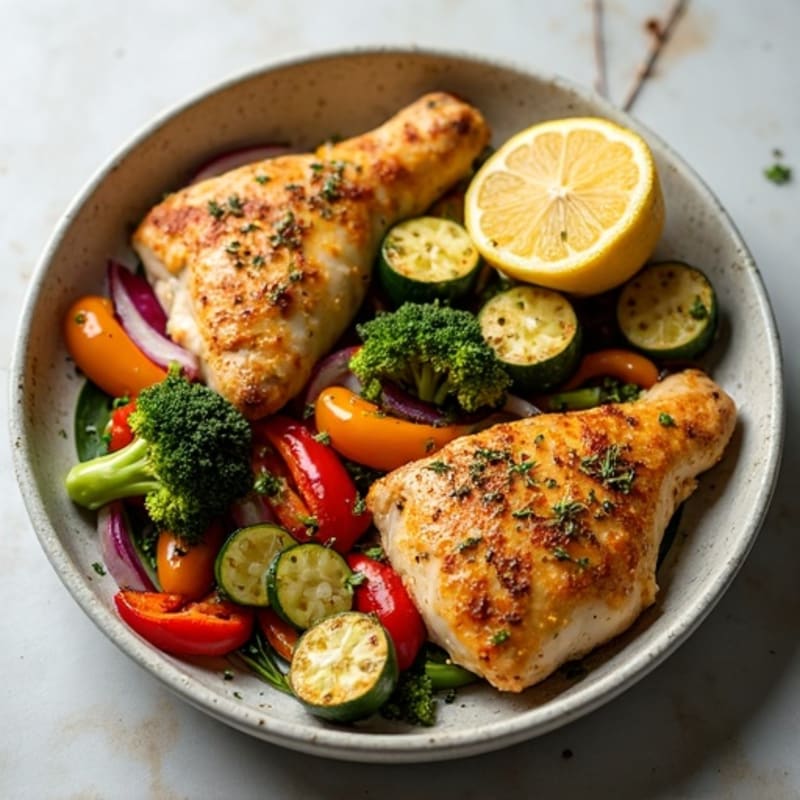 Sheet Pan Crispy Lemon Herb Chicken and Roasted Vegetables