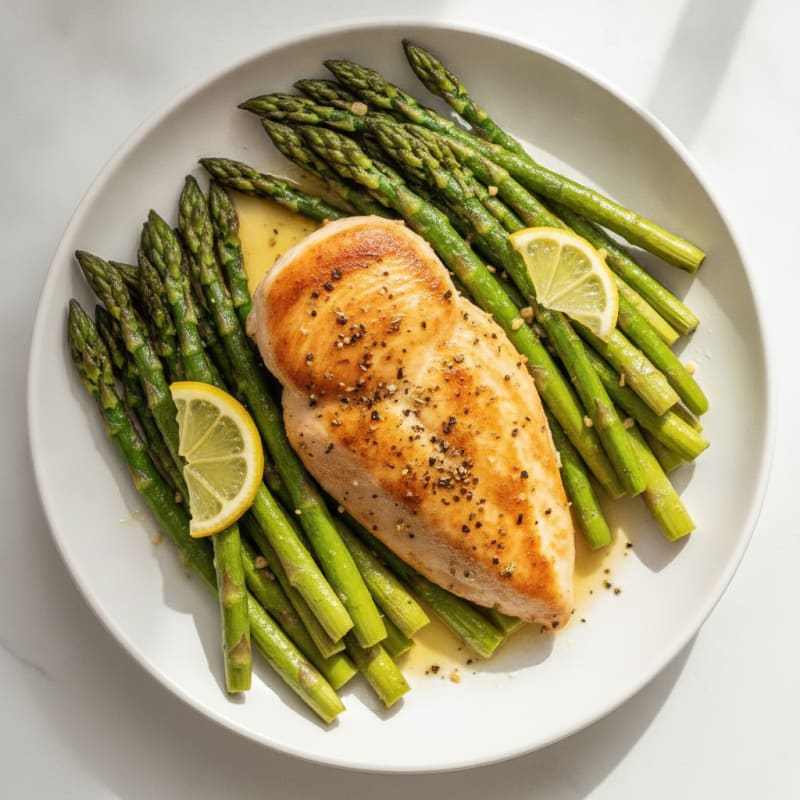 Pan-Seared Lemon Herb Chicken with Roasted Asparagus