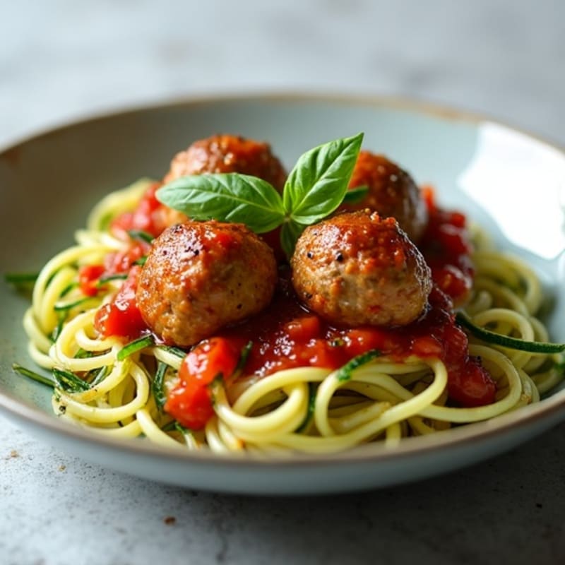 Lean Turkey Meatballs with Zucchini Noodles and Fresh Basil Tomato Sauce