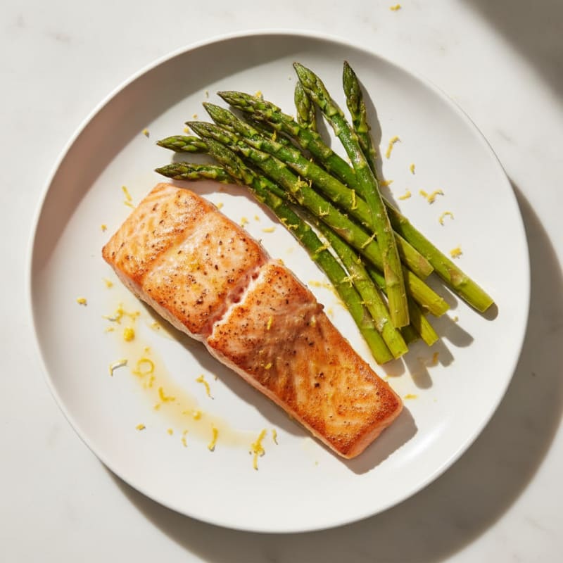 Seared Salmon with Roasted Asparagus and Lemon Zest