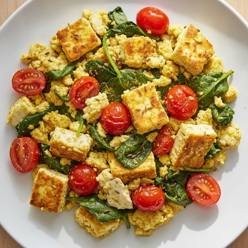 Paneer Spinach Scramble with Cherry Tomatoes