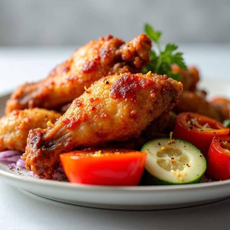 Crispy Air-Fried Spicy BBQ Chicken Wings with Roasted Vegetables