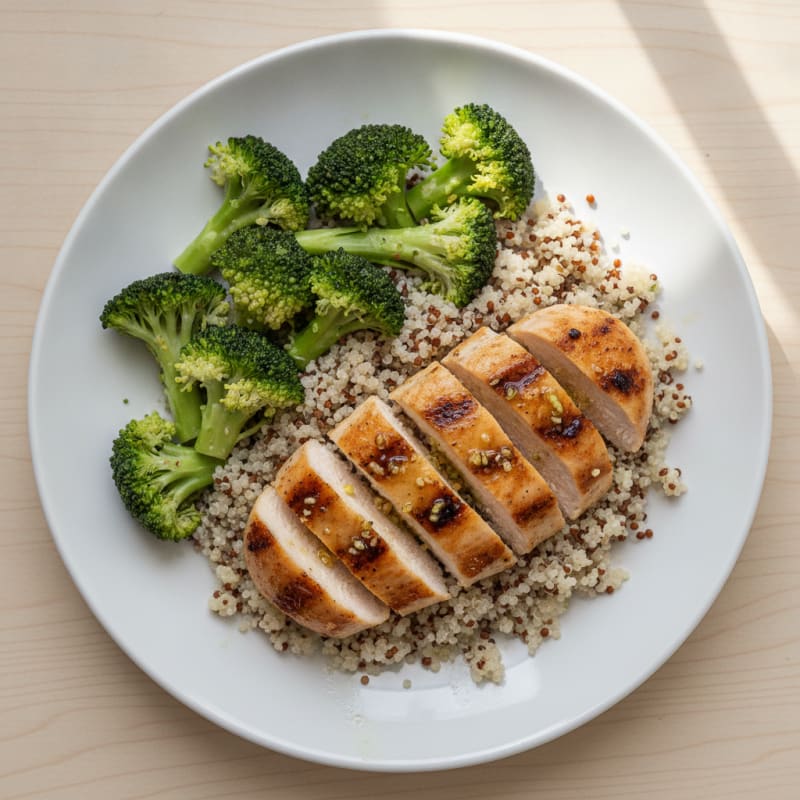Grilled Chicken Breast with Quinoa and Steamed Broccoli