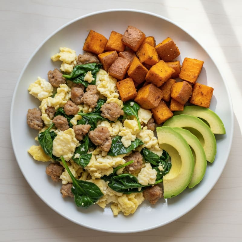 Egg White and Turkey Sausage Scramble with Spinach
