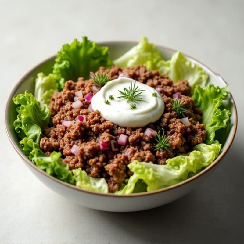 Lean Ground Beef Bowl with Creamy Special Sauce and Fresh Crispy Lettuce