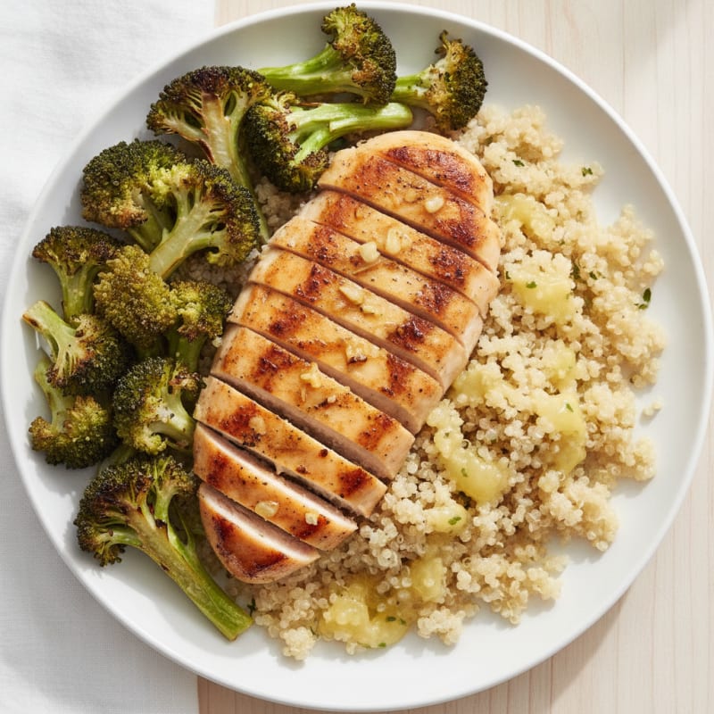 Grilled Chicken Breast with Quinoa and Roasted Broccoli