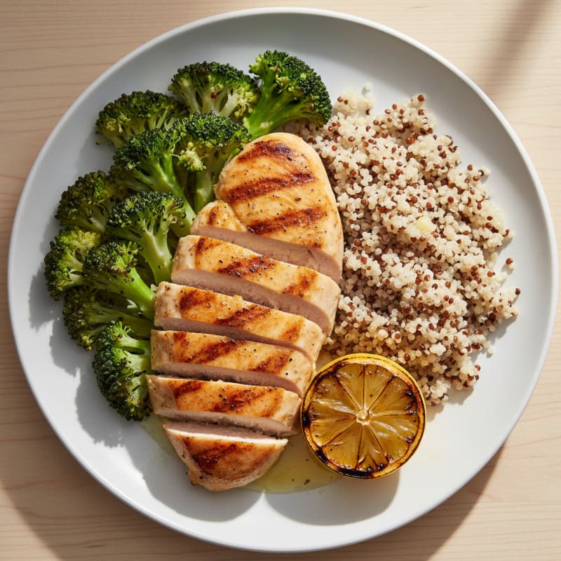 Grilled Chicken Breast with Quinoa and Roasted Broccoli