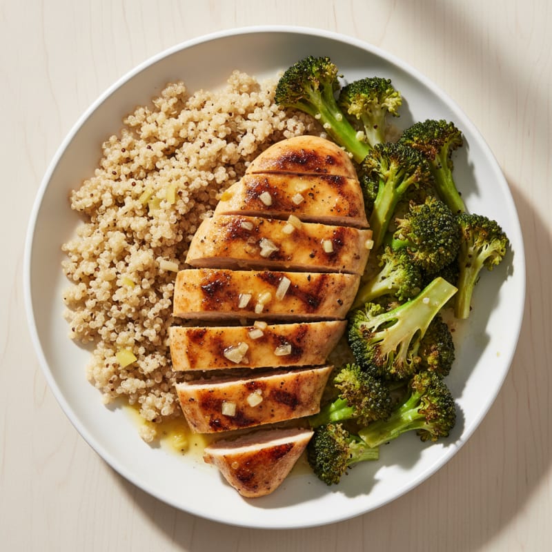 Grilled Chicken Breast with Quinoa and Roasted Broccoli