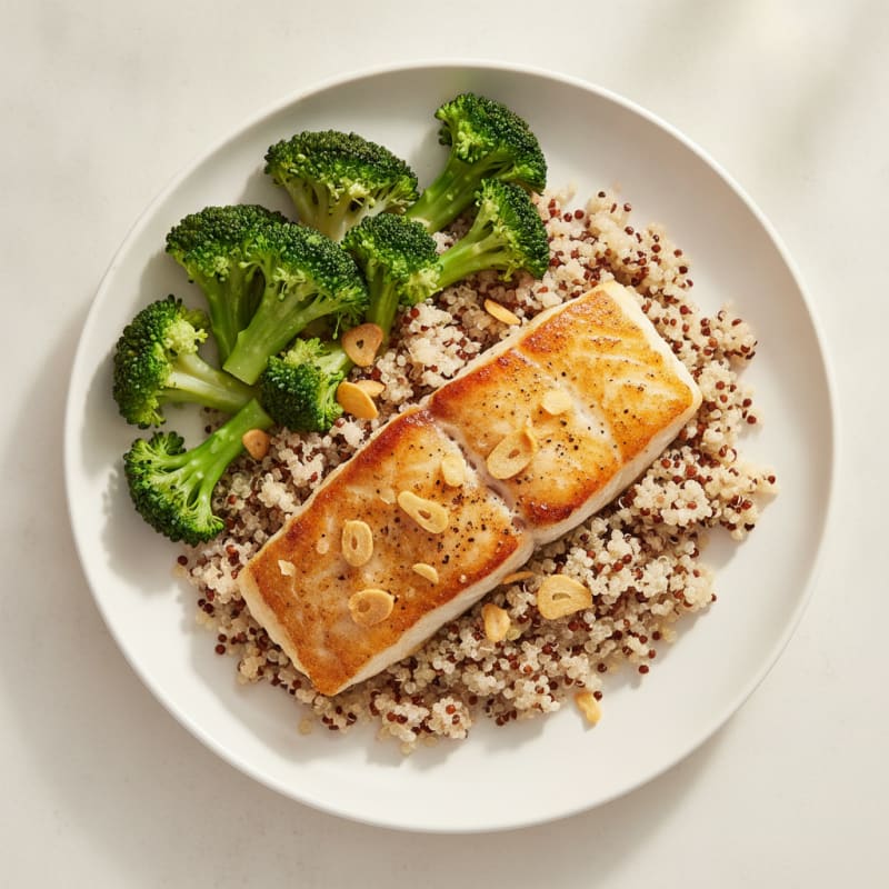 Seared Cod with Steamed Broccoli and Quinoa