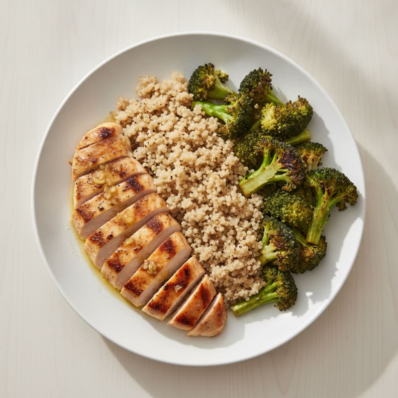 Grilled Chicken Breast with Roasted Broccoli and Quinoa