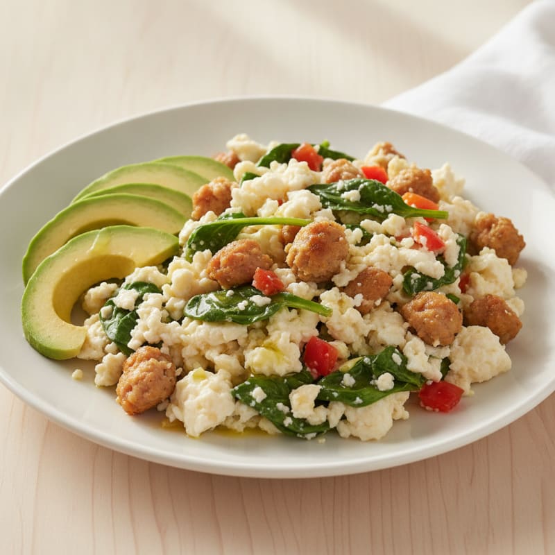 Egg White Spinach Scramble with Turkey Sausage