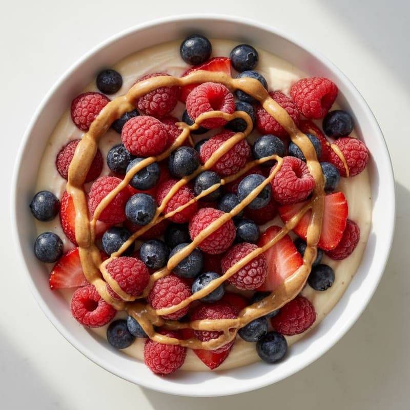 Protein Vanilla Berry Smoothie Bowl with Almond Butter